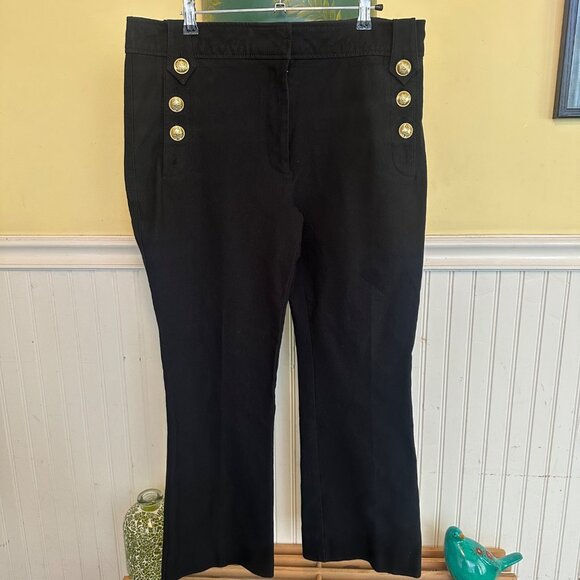 Derek Lam 10 Crosby Black High-Waisted Sailor Pants W/ Gold Buttons Size 14 - Picture 2 of 9